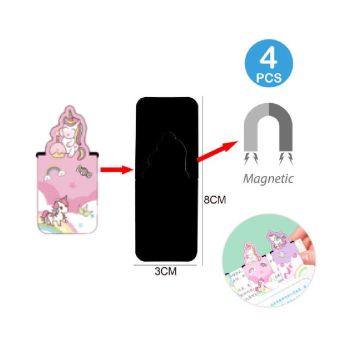 Magnetic Bookmarks 3x8cm 4pcs Unicorn