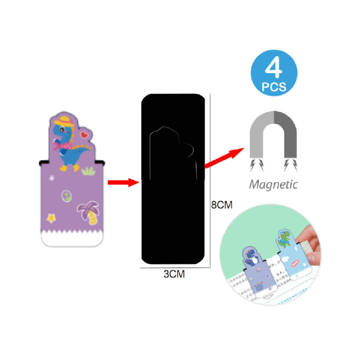 Magnetic Bookmarks 3x8cm 4pcs Dinosaur