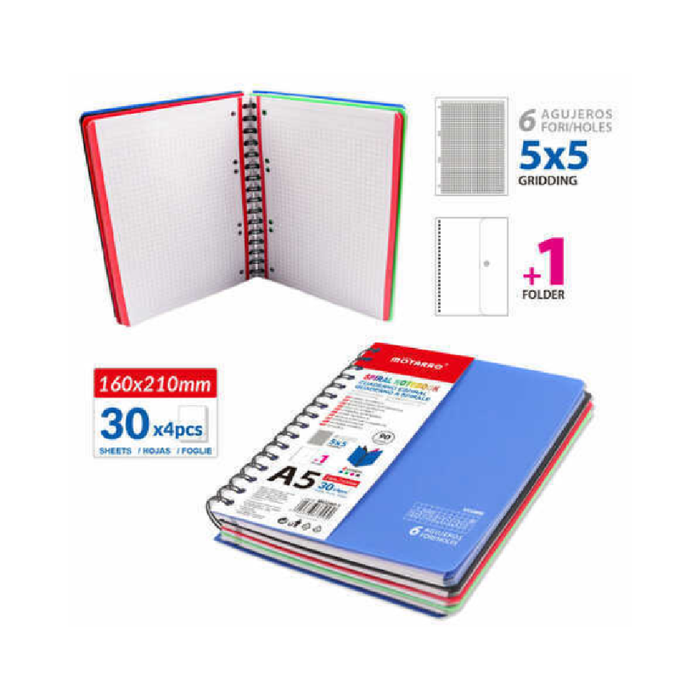 A5 PP Cover Spiral Notebook Black Blue and Red color 65C/30C