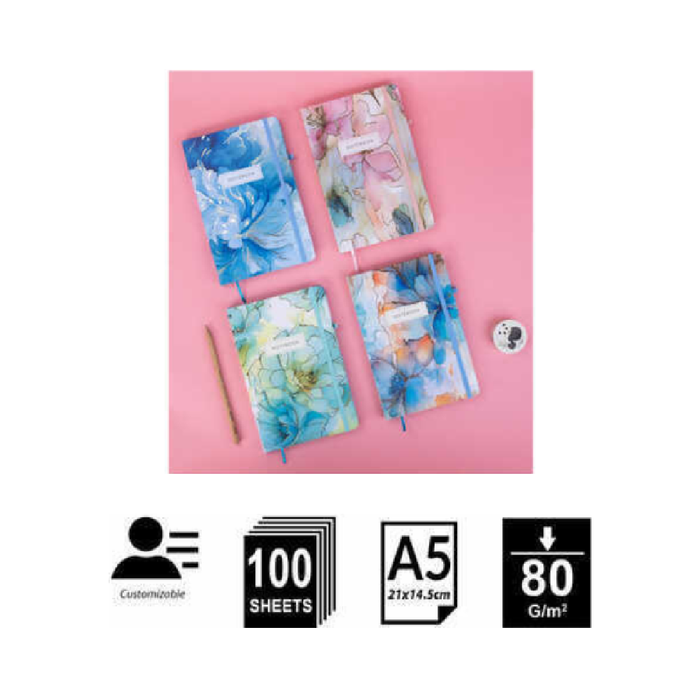 A5 Ink-Wash Flowers With Gold Stamping Notebook 80g 100p