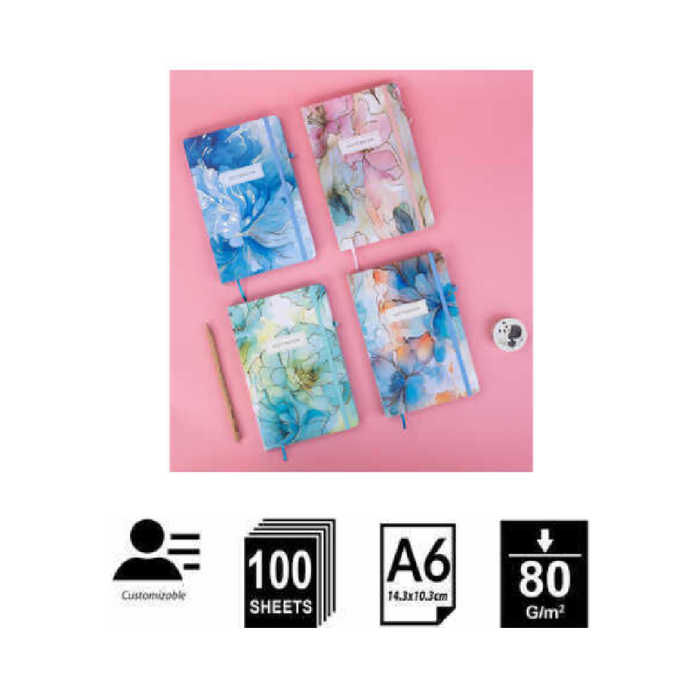 A6 Ink-Wash Flowers With Gold Stamping Notebook 80g 100p
