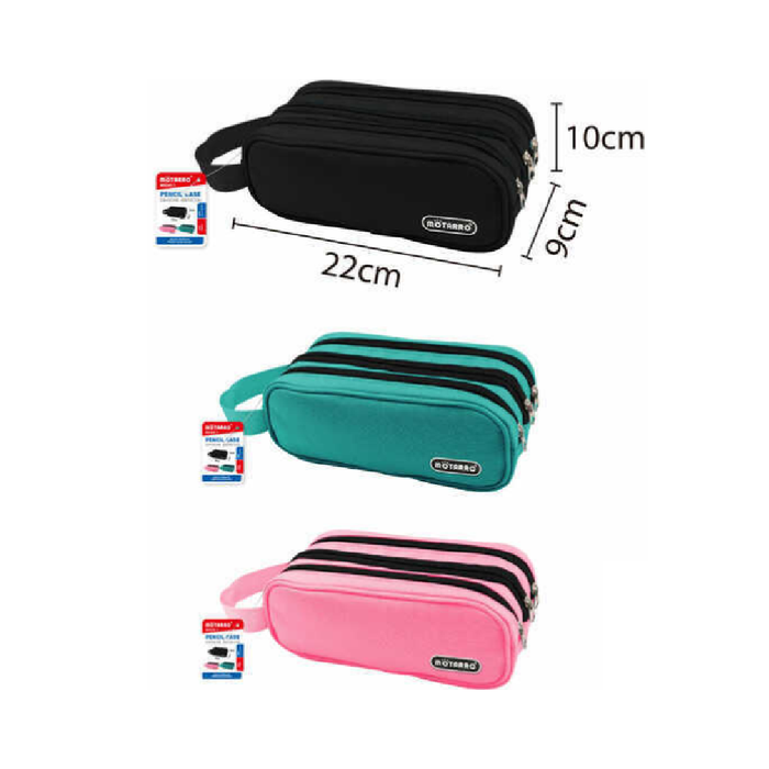 Pencil Case With Three Zippers 22 × 9 × 10cm