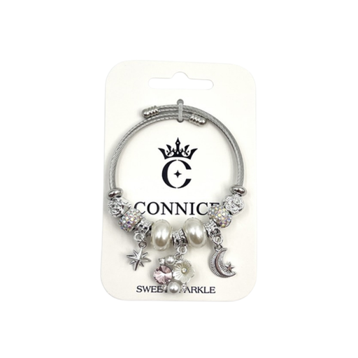 Moon Star Pearl Charm – Twisted Wire Bangle (1 Each)
