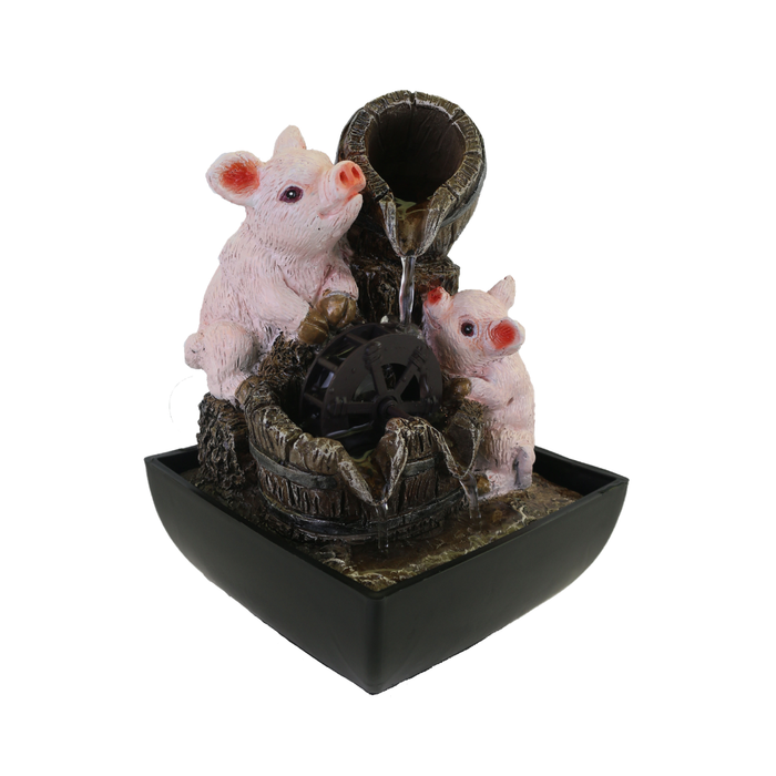 Decorative fountain with two mouse figures on a white background