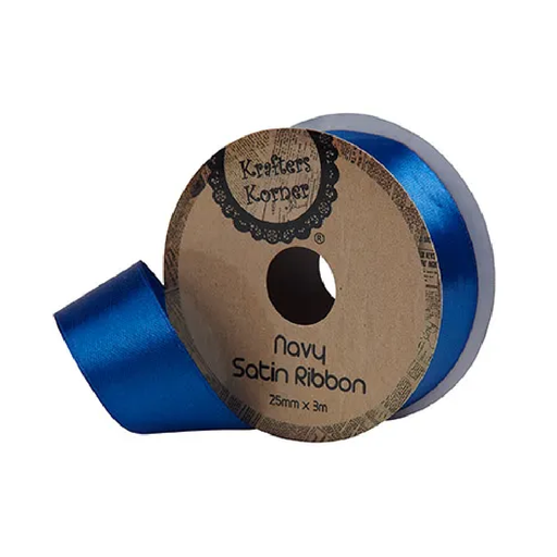 Satin Navy Ribbon 25× 3m [288/12]