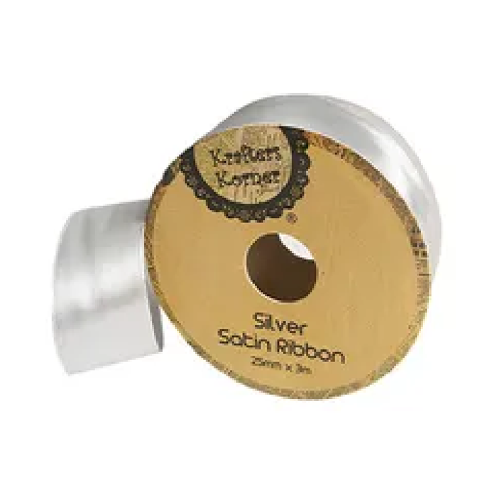 Satin Silver Ribbon 25× 3m [288/6]