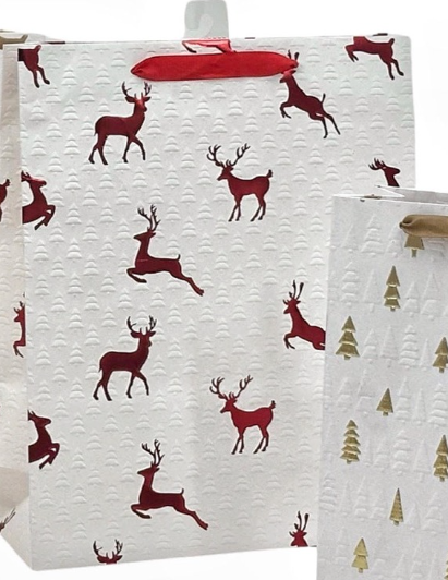  CHRISTMAS FOILED&amp;EMBOSSED TREE/REINDEER BAG