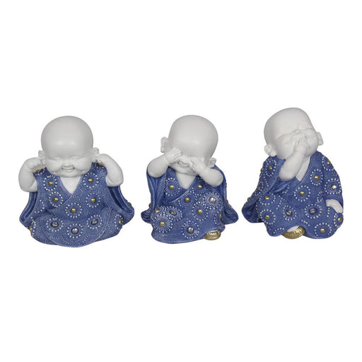 Three Wise Blue/White Monk (Set Of 3) - Buddha Statues by Casaliving&nbsp;