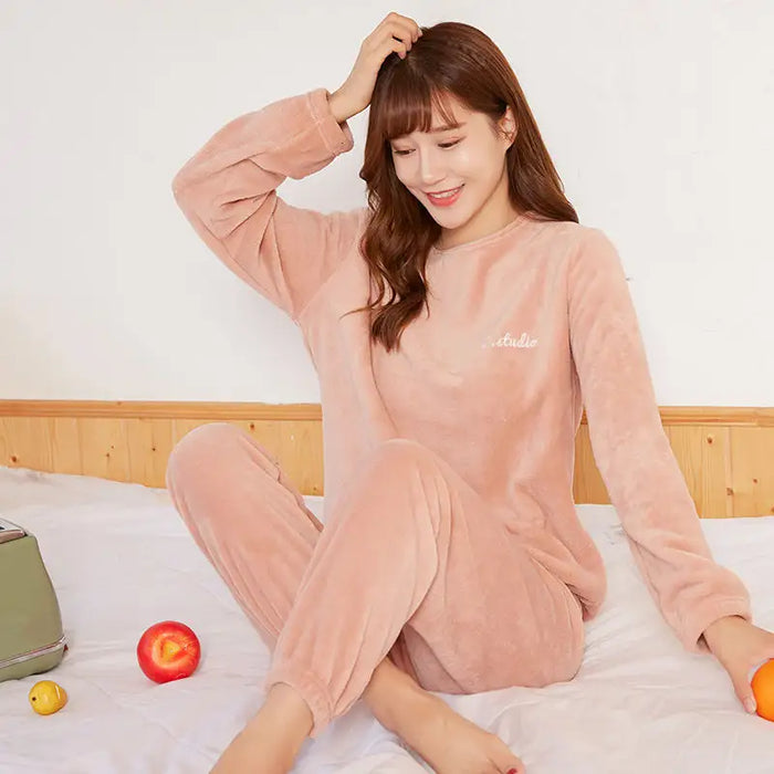 Coral Fleece Fluffy PJ Set Furry Thick Soft Extra Warm Extra Comfortable
