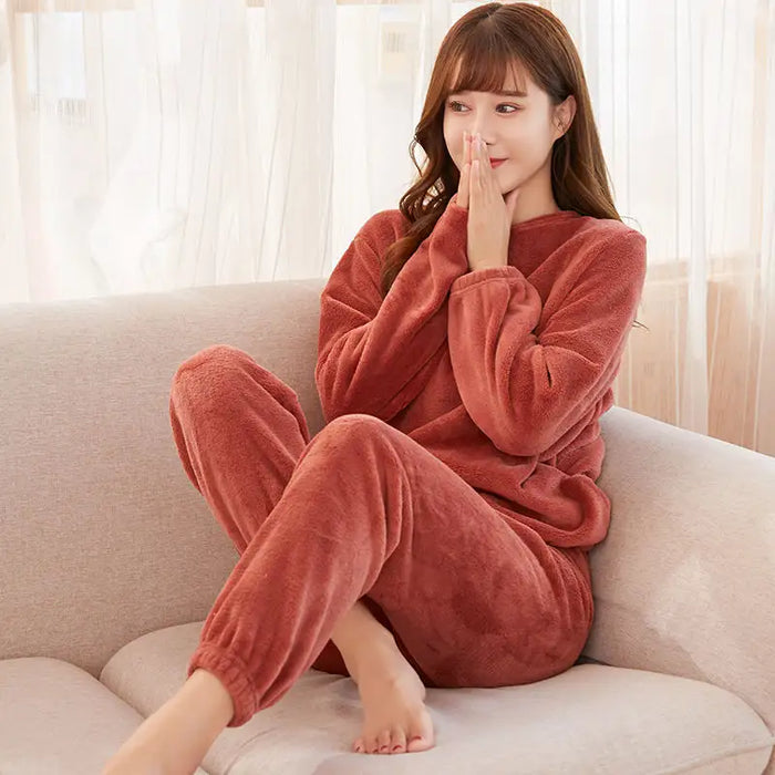 Coral Fleece Fluffy PJ Set Furry Thick Soft Extra Warm Extra Comfortable