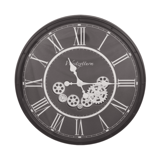 Black Clock with Moving Cogs 73cm | Clocks and Wall clocks by Casaliving&nbsp;