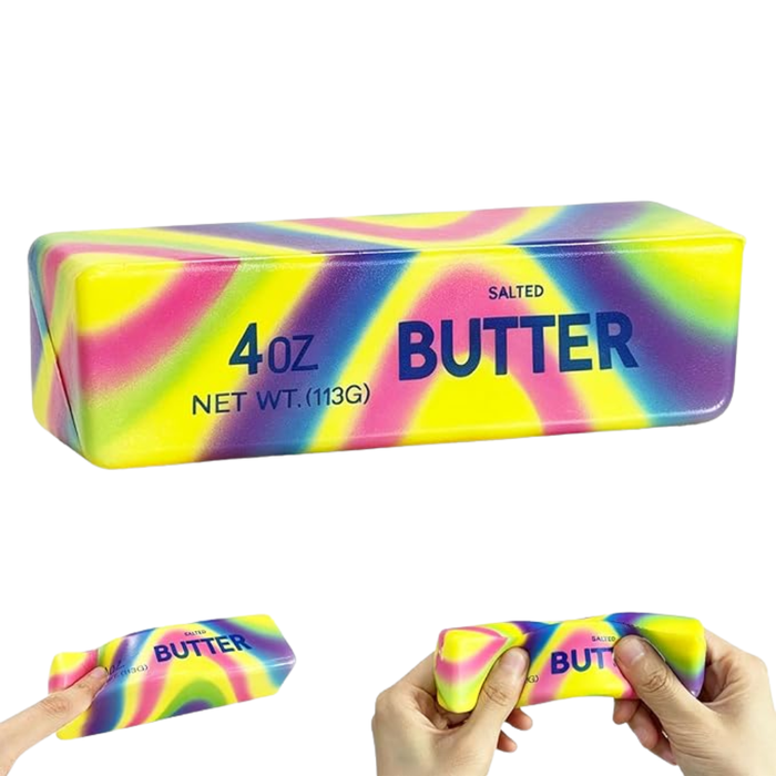Rainbow Tie-Dye Butter Stick Squishy Toy – 5.5-Inch Slow-Rising Fidget Toy – Colorful Salted Butter Stress Reliever, Cute Food Squishies Gag Gift