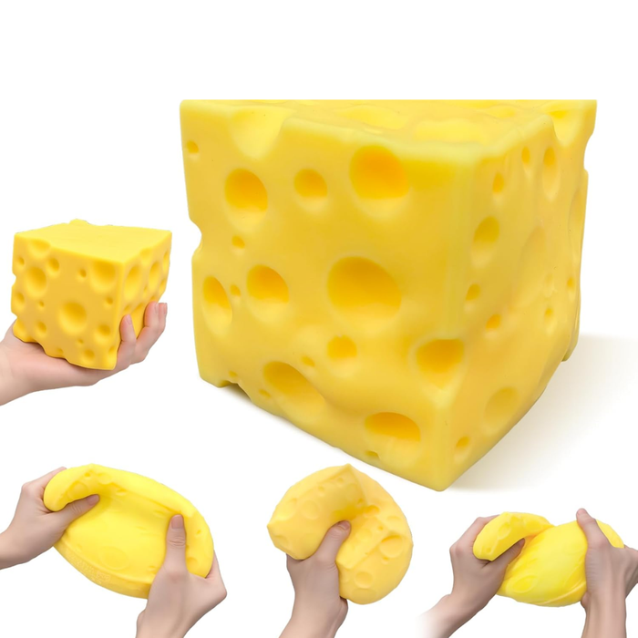 Giant Swiss Cheese Block Squishy Toy – 3.93-Inch Jumbo Slow-Rising Fidget Toy – Novelty Cheese Cube Stress Reliever, Cute Food Squishies for Kids & Adults, Gag Gift