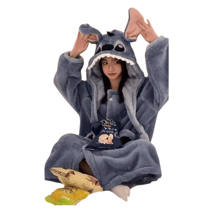 Stitch Fleece Robe Hooded Blanket Winter Pajamas Cartoon Bathrobe Oodie - Casa Living