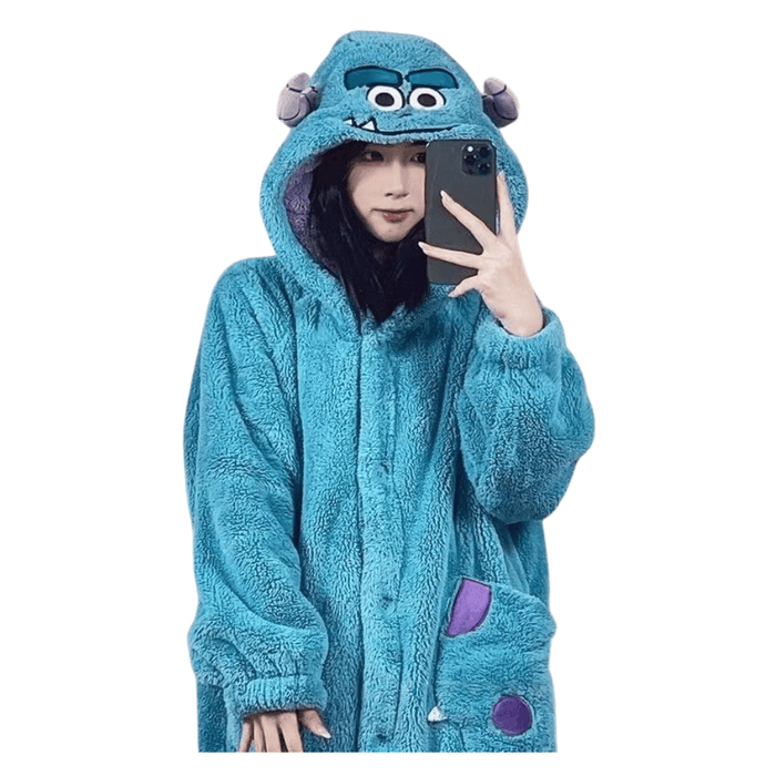 Sully Fleece Robe Hooded Blanket Winter Pajamas Cartoon Bathrobe Oodie - Casa Living