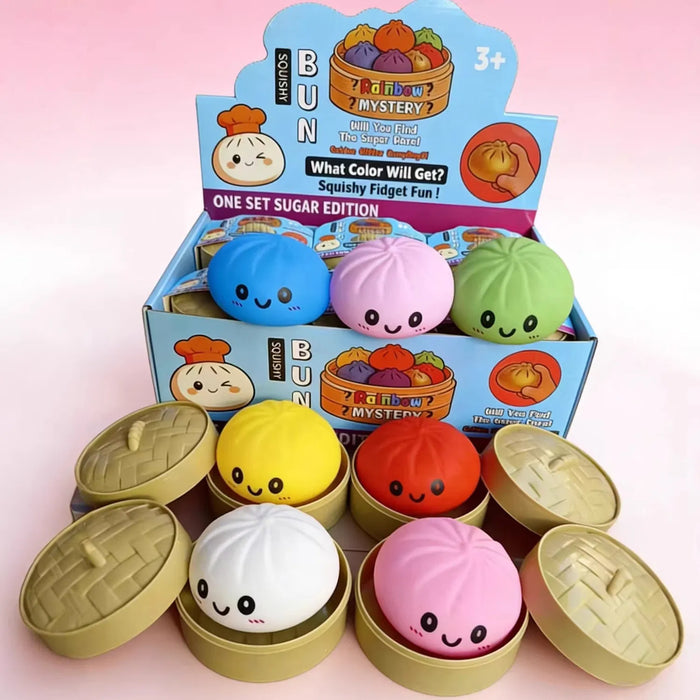 Mystery Dumpling Squishy Toy with Surprise Filling – Squeeze Sensory Fidget Stress Ball – Realistic Food Steamer Basket Novelty Toy, Fun Gag Gift for Kids & Adults